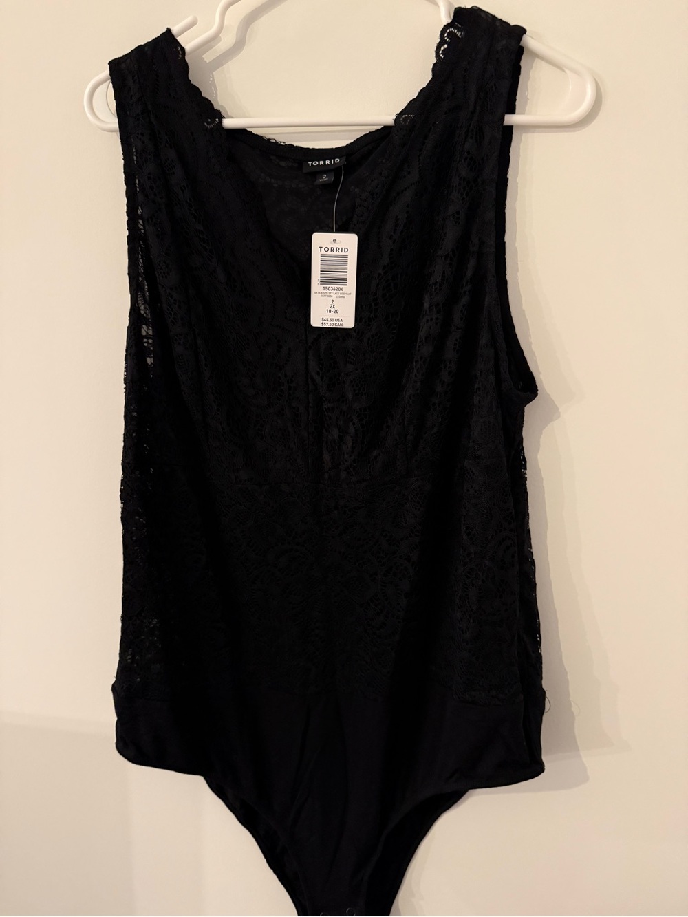 NWT Torrid Black Lace Sleeveless Bodysuit Snap Closure Plus Size 2 2X